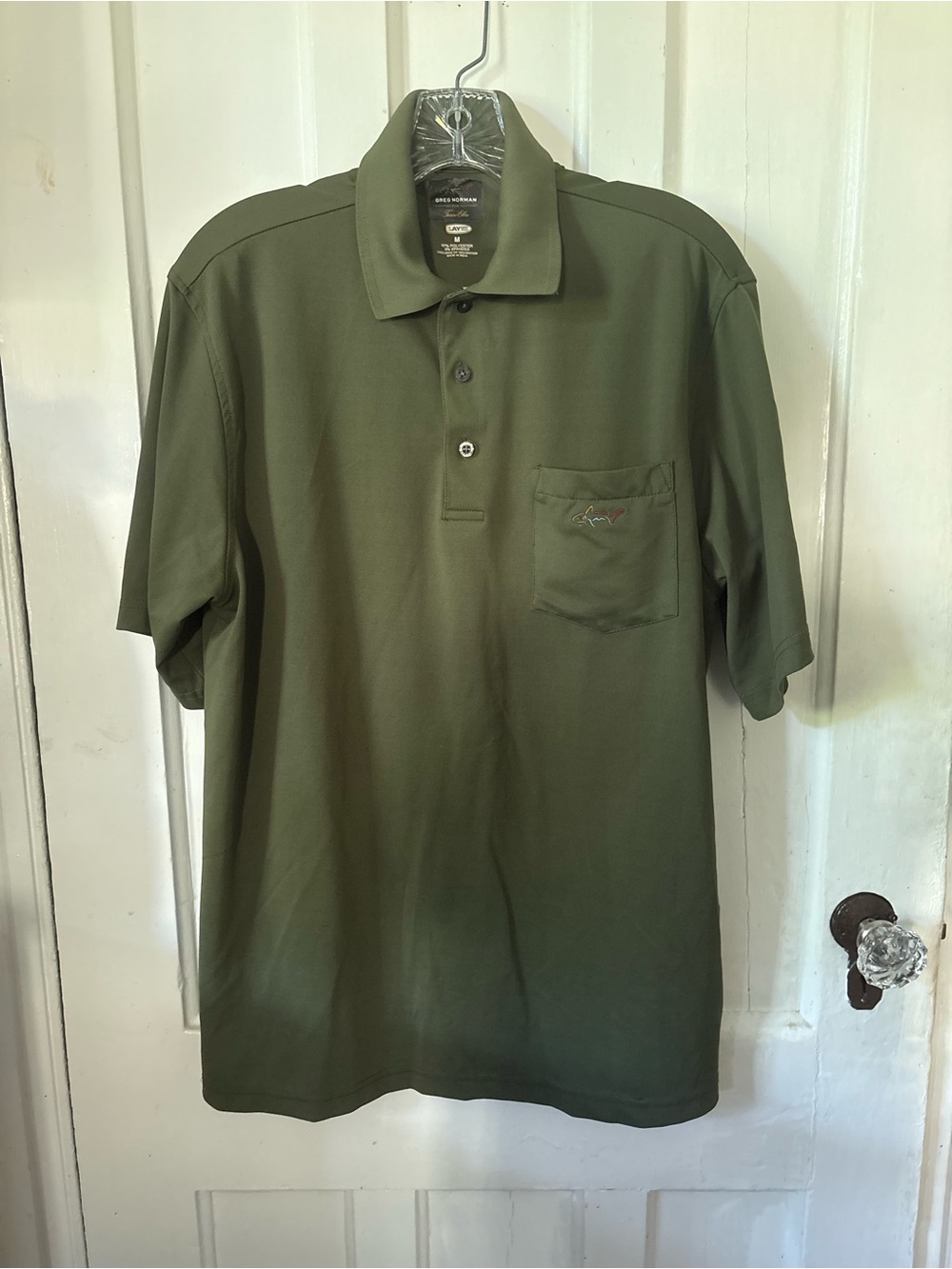 Greg Norman Olive Green Short-Sleeve Polo with Chest Pocket